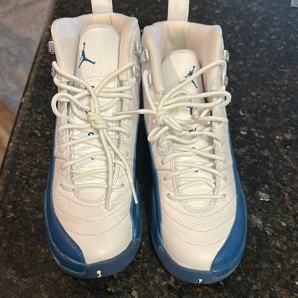 White and Blue High-Top Sneakers